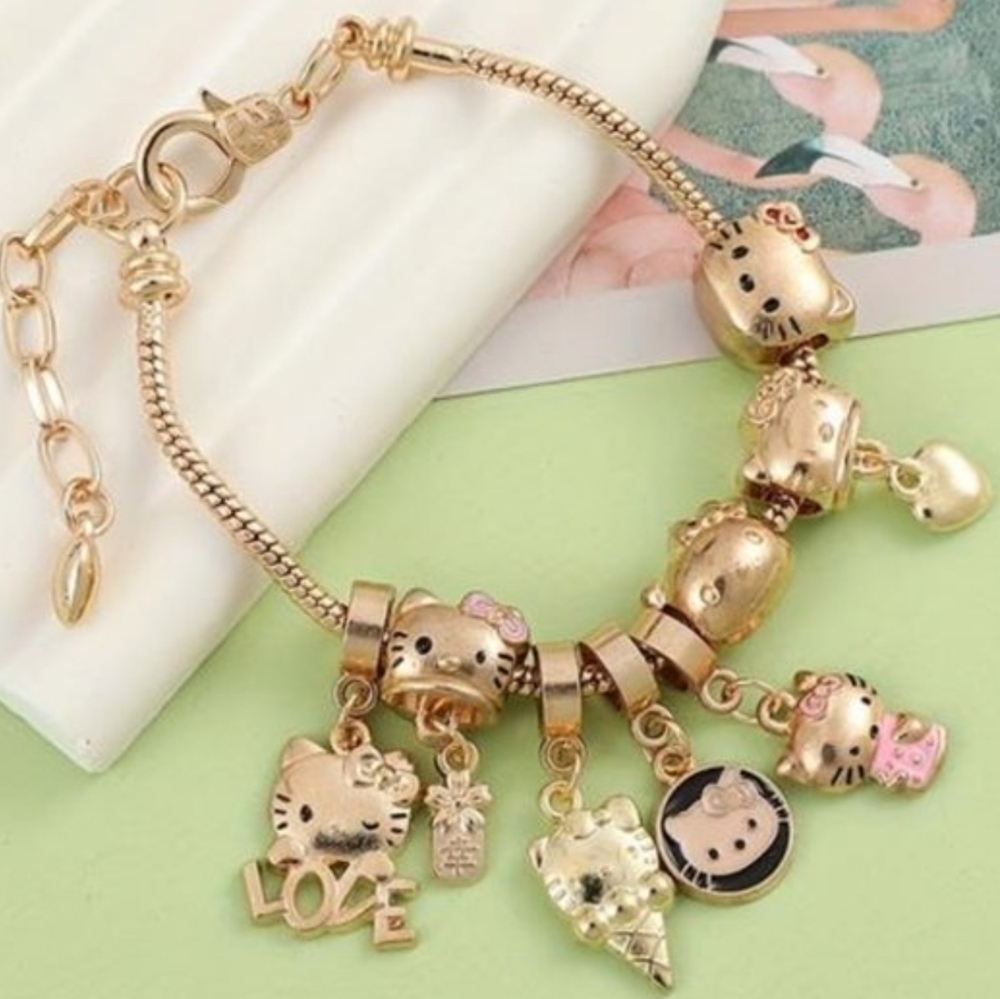 Hello Kitty "Sweetheart" Rose Gold Charm Bracelet Pandora Style - Picture 3 of 12